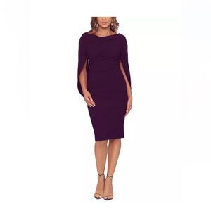 NWT Betsy & Adam A21207 Purple Cape Dress